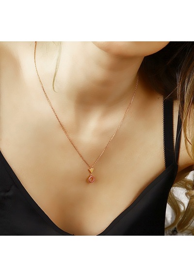 Kuyumcudukkani Zincirli"kırmızı Taşlı Yuvarlak"figürlü Kolye-37097-r-r Rose Gold