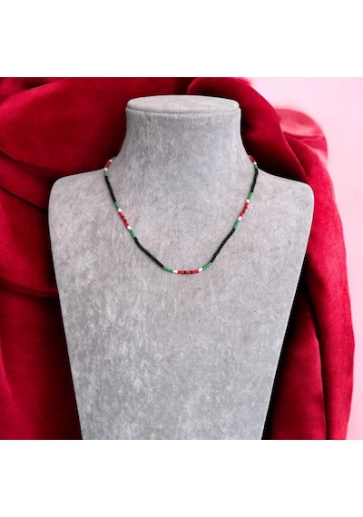 Kırmızı Sanat Evi Karpuz Rengi Boncuklu Mini Bijuteri Kolye