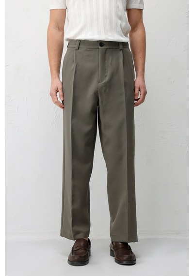 Antioch Relax Fit Baggy Pilili Erkek Pantolon Koyu Haki