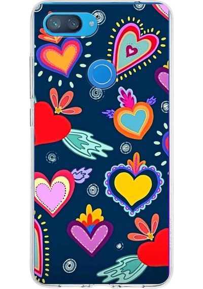 Xiaomi Mi 8 Lite İle Uyumlu 1mm Slim Fit Retro Renkler 3 Baskılı Şeffaf Kılıf Şeffaf