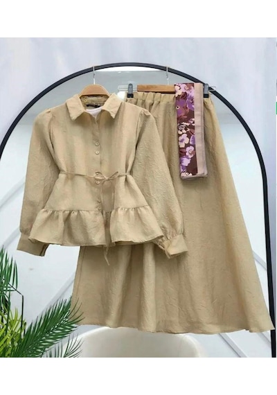 Lovie Moda Kadın Saten Görünümlü Takım Bej