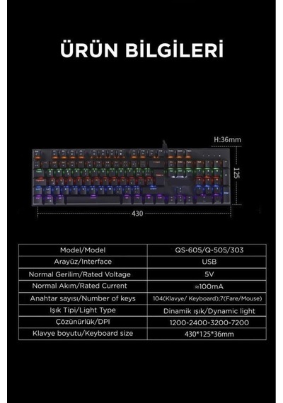 Tk-05 Mekanik Oyuncu Klavyesi Rgb Işıklı Blue Switch Kablolu Klavye 9 Led Mod Gaming Keyboard