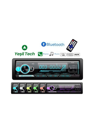 Exvol Araba Oto Teyp 7 Renk Çift Usb Sd Aux Bletooth Çift Amfi