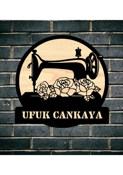 Kişiye Özel Terzi Dikiş Makinesi Nostalji Temalı Ahşap Duvar Tabl