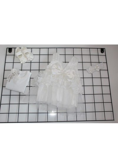 Ponpon Baby O-6 Ay Kız Bebek Nota Nakışlı Mevlüt Takım Beyaz