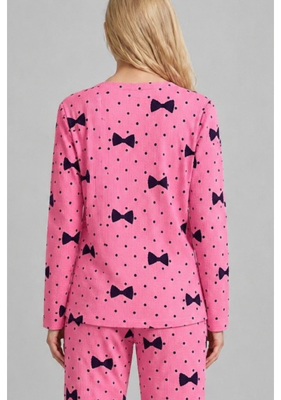 Kadın Desenli Nefes Alan Pembe Pijama Takımı 4694