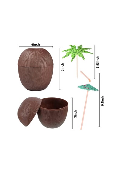 Hindistan Cevizi Hawaii Luau Aloha Pipetli İçecek Kabı Bardak 10x13 Cm 1 Adet Sarı