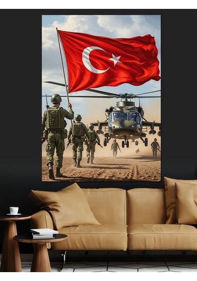Ahşap Tablo Türk Bayrağı Ve Kahraman Askerler İnsan Figürlü Tablolar