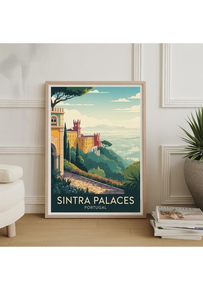 Sintra Sarayları Portekiz Seyahat Posteri Tarihi Kale Duvar Sanatı Manzaralı Ev Dekorasyonu