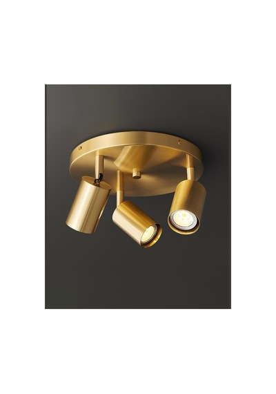 Mylights 3lü Üçlü Mat Gold Eskitme Altın Kaplama Metal Gövde Tavan Spot Led Hareketli Başlık Siyah