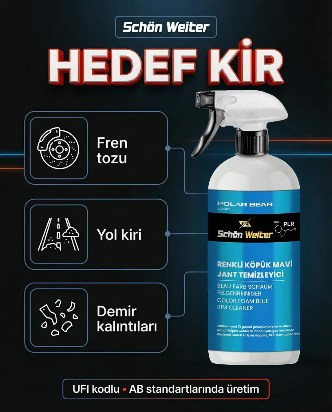 Araç Oto Mavi Jant Temizleyici - Renkli Köpük Sprey 500ml