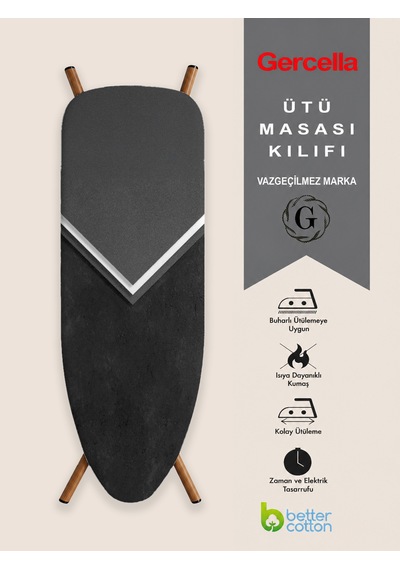 Hediyeli Symbol Ütü Masası Kılıfı Bezi Örtüsü Antrasit-gri