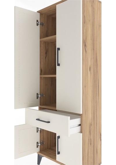 Arges Dolap 3 Raflı Tek Çekmeceli 4 Kapaklı 60x30x163 Çam-aytaşı Çam