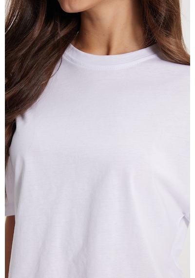 Tudors Kadın Slim Fit Dar Kesim %100 Pamuk Kısa Kollu Bisiklet Yaka Beyaz Crop Tişört-50467