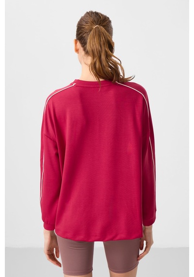 Tommylıfe Viva Kırmızı Yumuşak Dokulu O Yaka Oversize Kadın Tunik Sweatshirt - 97303