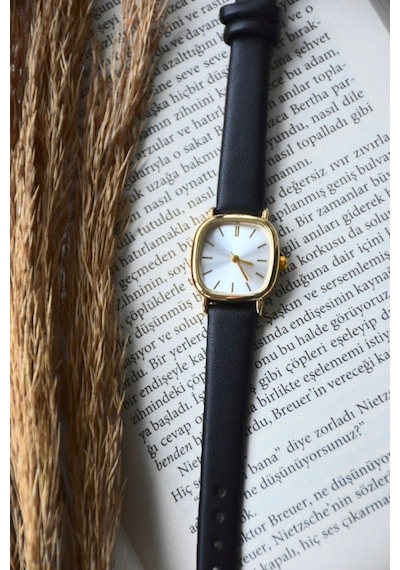 Kadın Kol Saati Siyah Kordon Yeni Sezon Vintage Sade Gold Altın Bb0021 Gümüş