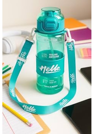 Hello Pipetli Suluk 800 Ml Renkli Askılı Su Şişesi Çocuk Ve Yetişkin Okul Seyahat İçin Gıda Sınıfı Plastik Sızdırmaz Matara Mor Yeşil