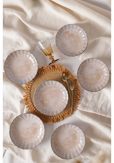 Keramika Vintage Cream Sirius Yemek Tabağı 20 Cm 6 Adet 22146 Krem