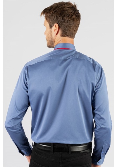 Tudors Erkek Regular Fit Klasik Kesim %100 Pamuk Saten Tek Cepli Sax Mavi Gömlek-23968 Saks