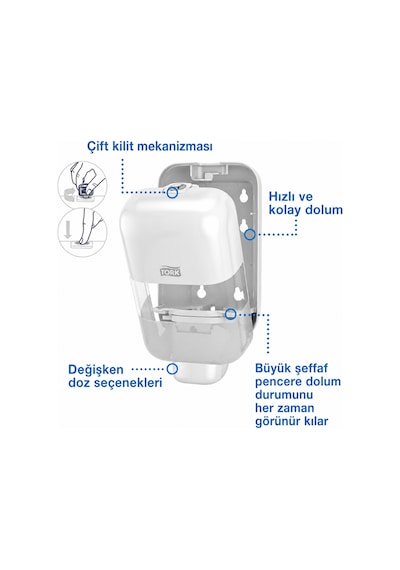 Tork Mini Sıvı Sabun, Köpük Sabun Ve Dezenfektan Dispenseri Beyaz S5 Manuel Duvar Tipi 565200