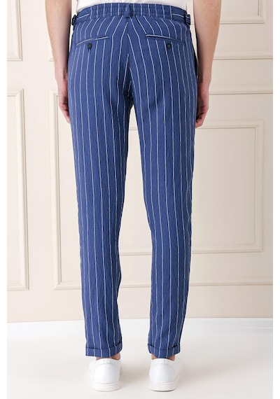 Efor Comfort Fit Yandan Tokalı Çizgili Keten Casual İndigo Pantolon P 1151 İndigo