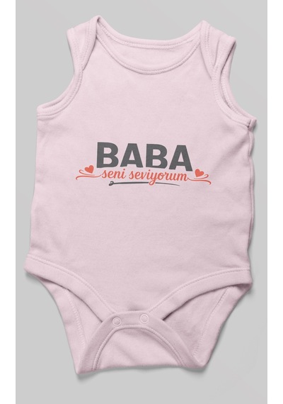 Morivokids Baba, Seni Seviyorum Sıfır Kollu Bebek Zıbını %100 Pamuk Bebe Pembe
