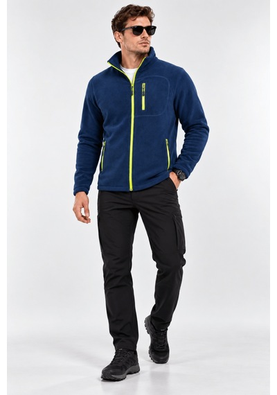 Genius Store Unisex Polar Tam Fermuarlı 3 Cepli Tüylenme Yapmaz Soğuğa Karşı Dayanaklı Spor Erkek-kadın Polar Tekli İndigo