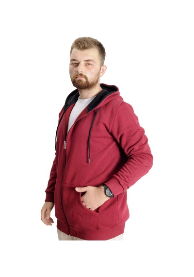 Mode Xl Büyük Beden Erkek Sweat Kapüşonlu Fermuarlı Outsider 23547 Bordo Bordo