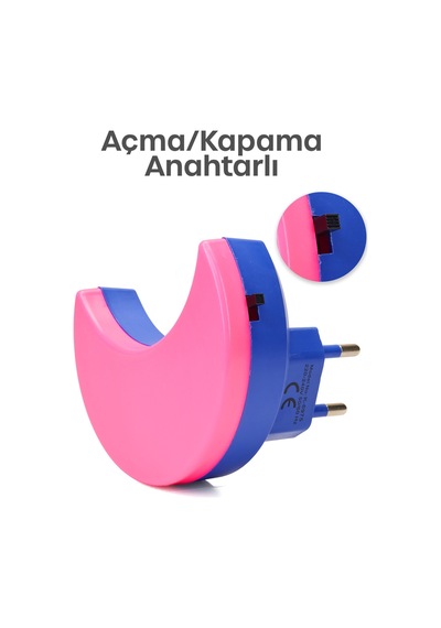 Yarım Ay Gece Lambası On/off Tuşlu Koridor Hol Işığı Uyuma Işığı Pembe K6975