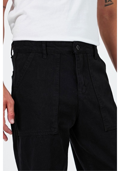 Tarz Cool Erkek Düz Baggy Jean Pantolon Siyah
