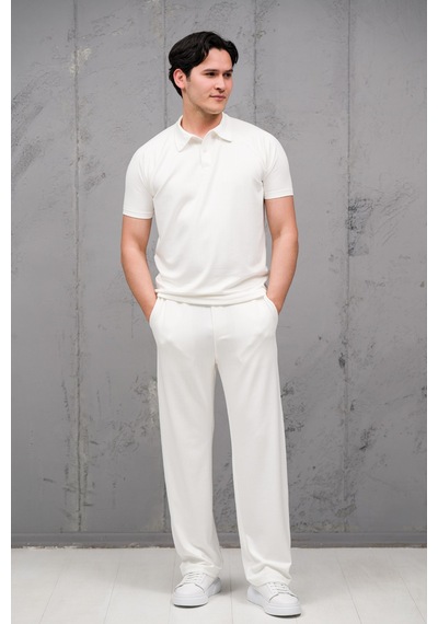 Mass Plus Regular Fit Likralı Kendinden Çizgili Yarım Baggy Pantolonlu T-shirt Takım Beyaz Mass Plus Regular Fit Likralı Kendinden Çizgili Yarım Baggy Pantolonlu T-shirt Takım Beyaz