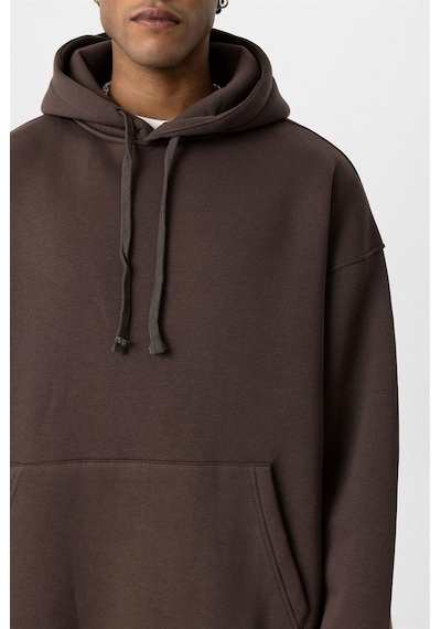 Vamos Basic Oversize Yıkamalı Hoodie Kahve