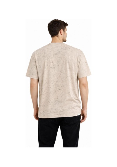 Erkek Asit Yıkama Bisiklet Yaka Kısa Kollu Oversize T-shirt Tişört - Bej