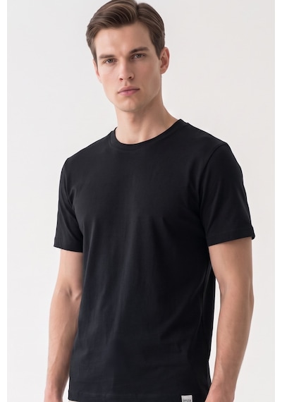 Siyah Bisiklet Yaka Kısa Kol Slim Fit Pamuklu Tişört 1011265166