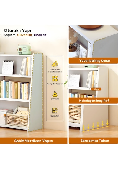 Uzatılabilir Raflı Kitaplık Küçük Alanlar Veya Köşeler İçin 3 Katlı Merdiven Tipi Alçak Kısa Kitaplık Beyaz Uzatılabilir Raflı Kitaplık Küçük Alanlar Veya Köşeler İçin 3 Katlı Merdiven Tipi Alçak Kısa Kitaplık Beyaz
