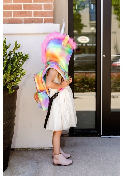 Unisex Çocuk Su Geçirmez Unicorn Tasarımlı Çıkarılabilir Kapüşonlu Sırt Çantası Çok Renkli