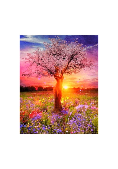 Ağaç Kadın Ve Günbatımı Çerçevesiz 90x110 Sayılarla Boyama Hobi Seti Çok Renkli