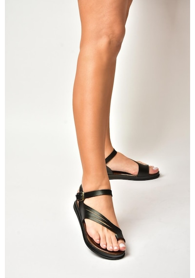 Fox Shoes U390903603 Siyah Hakiki Deri Kadın Sandalet