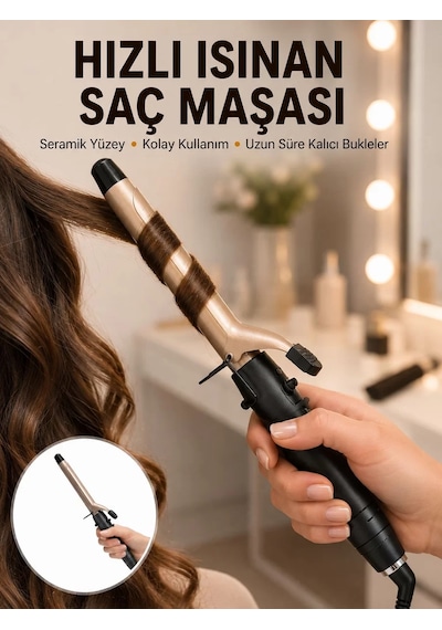Profesyonel 25 Mm Seramik Saç Maşası Kalın Bukle 230 C 2 Yıl İthalatçı Garantili Mh-hs3190-3731