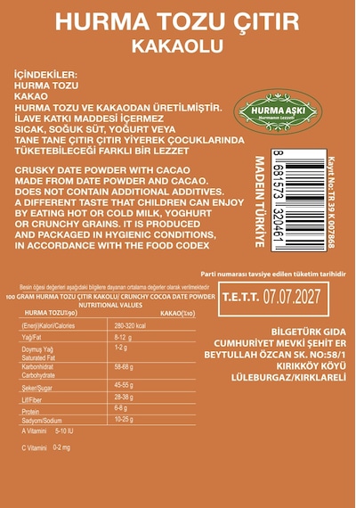Hurma Aşkı Hurma Tozu Çıtır Kakaolu 3 x 150 G
