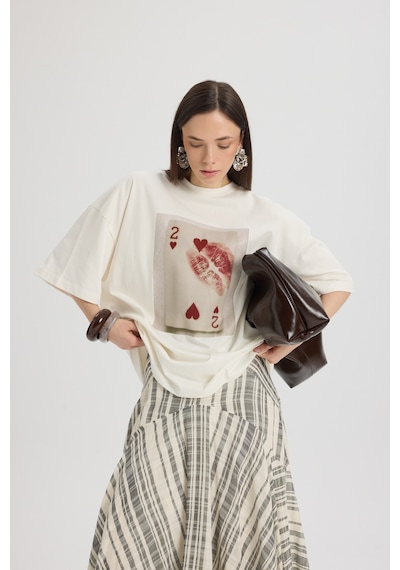 Mai Studios Co. Two Of Hearts Oversize Beyaz T-shirt BEYAZ