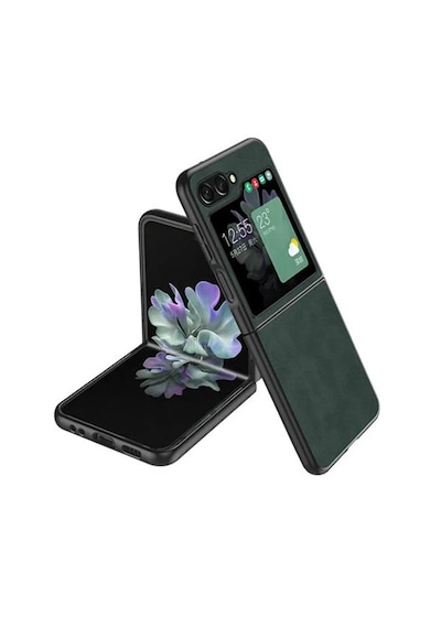Microcase Samsung Galaxy Uyumlu  Uyumlu Z Flip5 İçin Deri Desenli Plastik Koruma Kılıf - Al3156 Yeşil