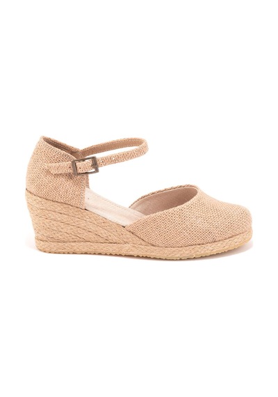 Star Tombis Gerçek Elişi Topuğu Kapalı Bilekten Bantlı Keten Espadril Dolgu Topuk Handmade Hasır