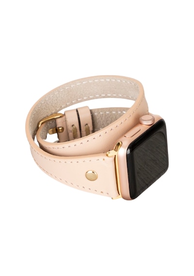 Bouletta Apple Uyumlu  Watch Deri Kordon 42-44-45mm Slim Double Tour GT NU1 Pembe