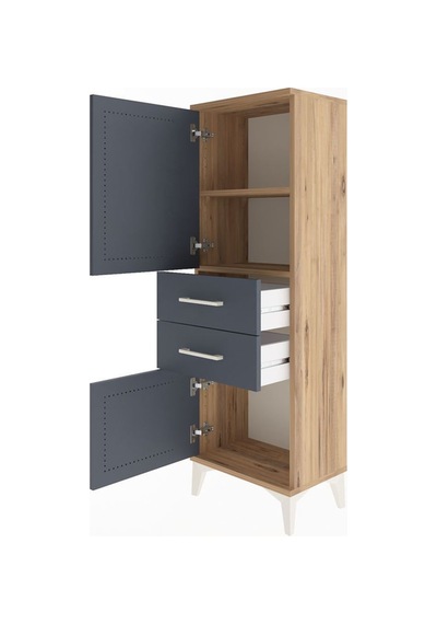Arges Dolap 2 Raflı 2 Çekmeceli 2 Kapaklı 44x30x134 Çam-antrasit Atlas Çam