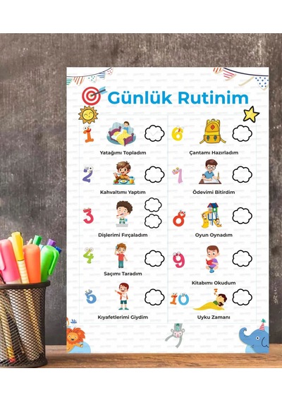 Günlük Rutin Sorumluluk Kazanım Tablosu Erkek Çocuk 1 Adet Pcv Ka
