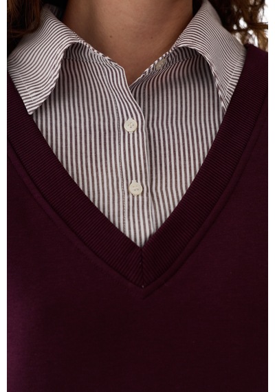Penti Bordo Gömlek Katmanlı Polo Yaka Sweatshirt