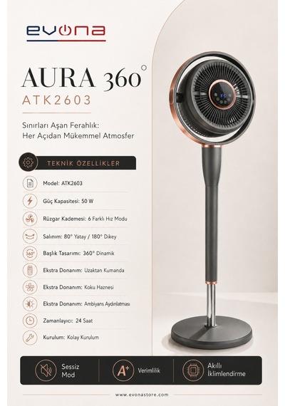 Aura 360, 6 Kademeli Hız Ayarlı Akıllı Vantilatör