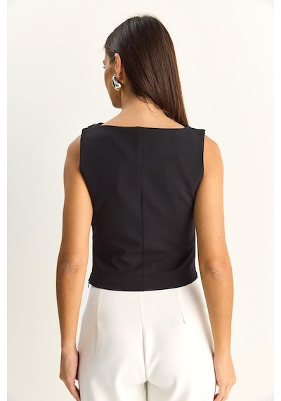 Shade Kadın Metal Aksesuarlı Drape Detaylı Gizli Fermuarlı Bluz 20206 60286133 - Siyah