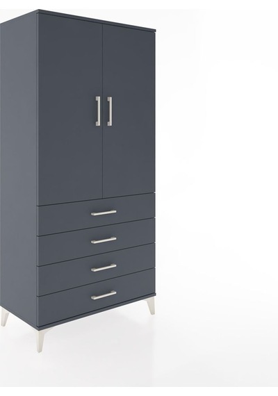 Hyperion Dolap Tek Raflı 4 Çekmeceli Tek Askılı 88x44x182 Antrasit-antrasit Antrasit